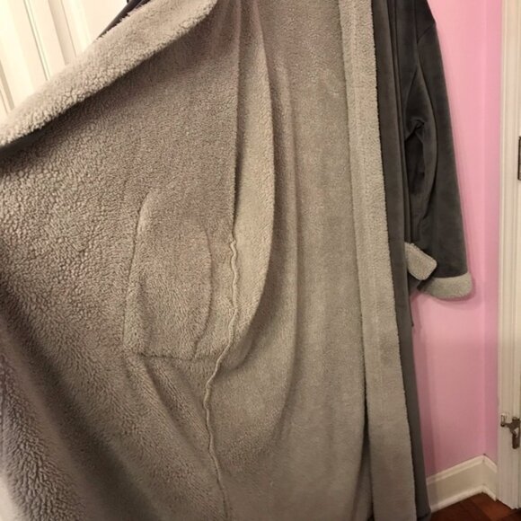 David Archy Gray Hooded Double Layer Velvet Fleece Robe size XL - Picture 4 of 7